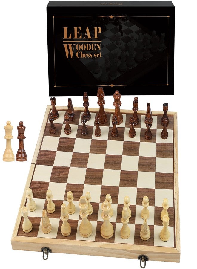 LEAP Wooden Chess Set 17" Inches - 2 Extra Queens - Folding Board Raised Edge, Handmade Portable Travel Chess Board Game Sets with Game Pieces Storage Slots - Chess Set for Adults and Beginner - Image 1